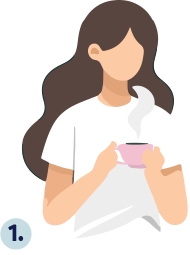 Ilustração de uma mulher segurando uma xícara.